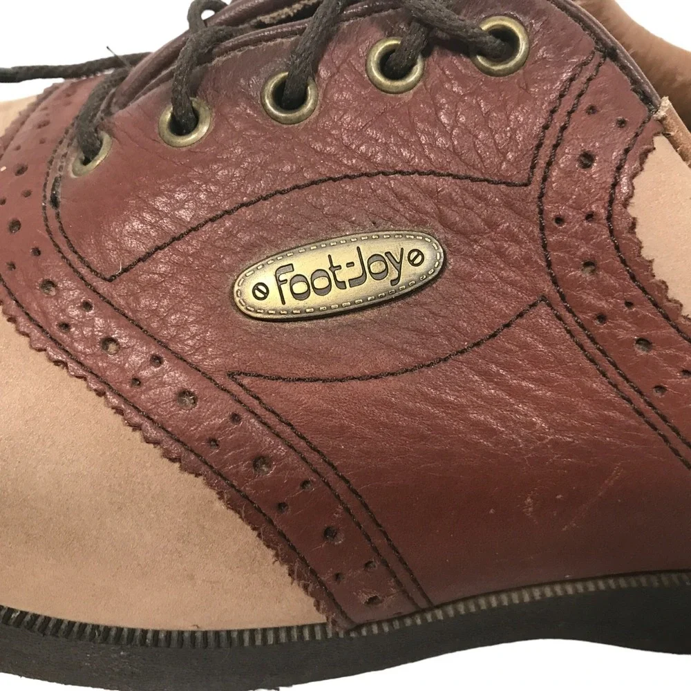 FootJoy SoftJoys Sierra Mens US 9M‎ Brown Tan Golf Shoes Plastic Spikes